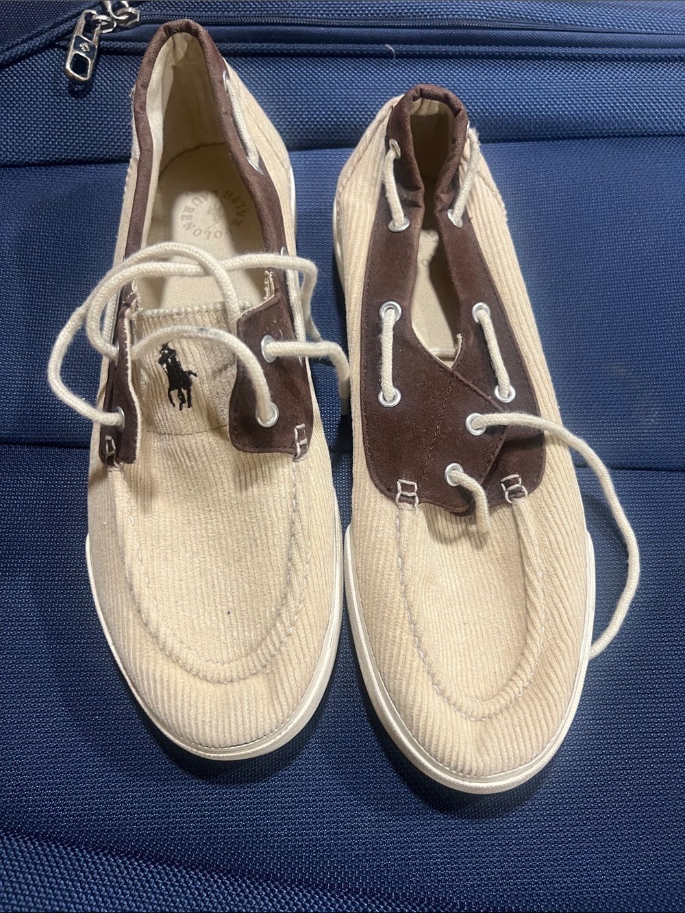 Polo by Ralph Lauren Beige Corduroy & Brown Trim Men's Boat Shoes